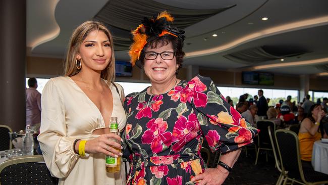 Maria Mougros and Anne Clifford at the 2024 Darwin Guineas kicking off the Darwin Cup Carnival. Picture: Pema Tamang Pakhrin