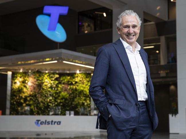 The private members bill will make bonuses for telco executive such as Telstra CEO Andy Penn contingent on customer service improvements. Picture: Aaron Francis/The Australian.