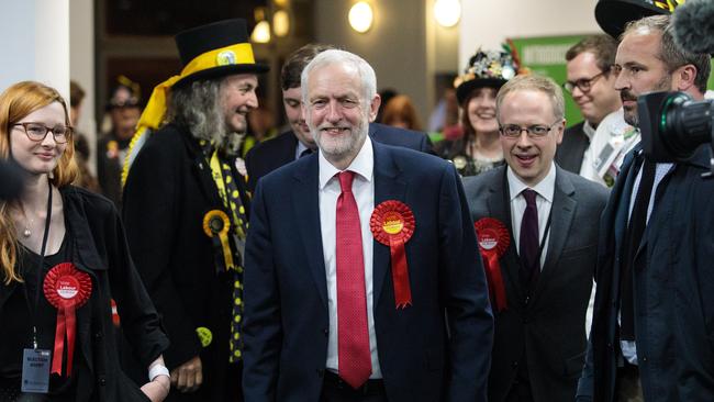 Jeremy Corbyn arrives at the Sobell Leisure Centre during the Islington North and the Islington South and Finsbury count. Picture: Getty Images.
