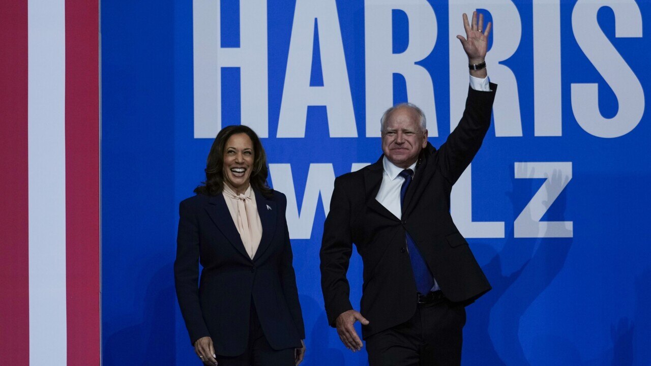 Kamala Harris holds first joint rally with Tim Walz since naming him as running mate