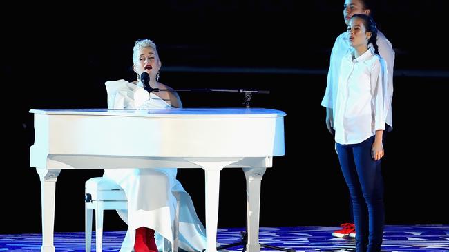 Katie Noonan performs during the Opening Ceremony for the Gold Coast 2018 Commonwealth Games. Picture: Mark Kolbe/Getty Images