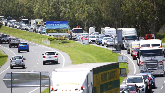 Drivers faced significant delays entering Queensland yesterday. Picture: Nigel Hallett