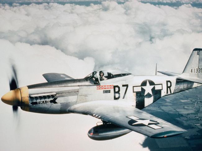 Lt Vernon R Richards of the 361st Fighter Group flying his P-51D Mustang nicknamed Tika IV during a bomber escort mission in 1944. Picture: Imperial War Museum