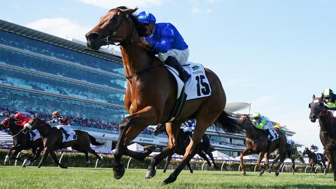 The late Dean Holland stepped into ride In Secret in Jamie Kah’s place in the 2023 Newmarket Handicap at Flemington. Picture: Racing Photos via Getty Images.