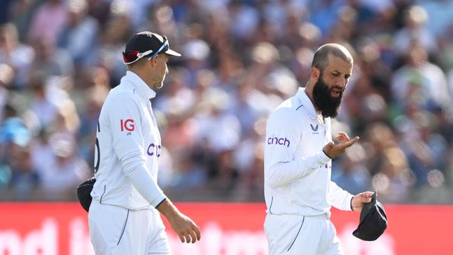 Moeen Ali checks the busted finger which is giving him so much trouble. Picture: Getty