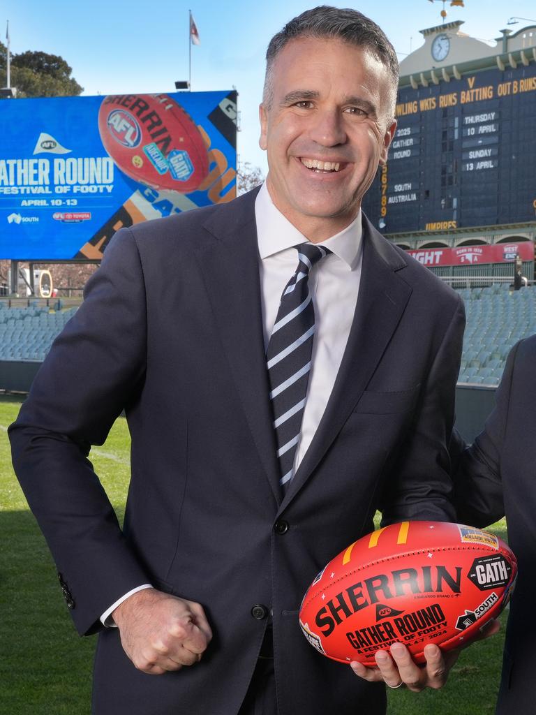 Premier Peter Malinauskas celebrates Gather Round 2024. Picture: Dean Martin