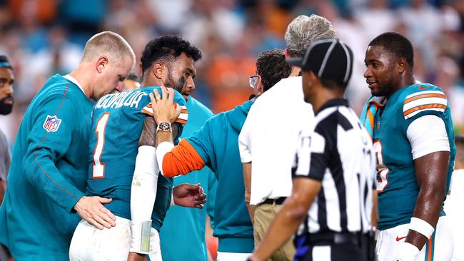 Tua walked off under his own power. (Photo by Megan Briggs/Getty Images)