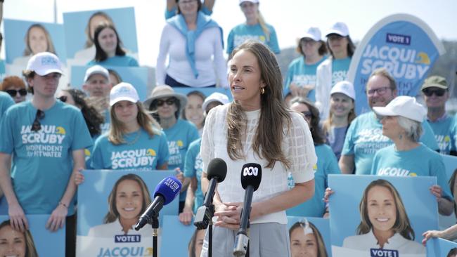 Community independent candidate for the state seat of Pittwater at the October 19 by-election, Jacqui Scruby, at the launch of her campaign. She has been listening to locals’ “hot button issues”. Picture: Supplied