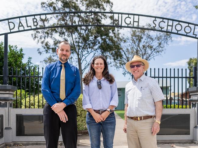 Dalby SHS Principal Dean Russell with the Matt Hughes FoundationÃ¢â¬â¢s Janene Hughes and Michael Kelly.