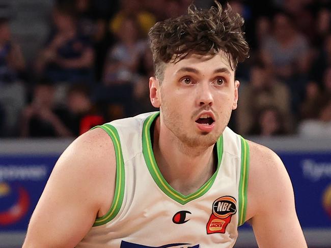 MELBOURNE, AUSTRALIA - OCTOBER 20: Matt Hurt of the Phoenix dribbles the ball during the round five NBL match between Melbourne United and South East Melbourne Phoenix at John Cain Arena, on October 20, 2024, in Melbourne, Australia. (Photo by Kelly Defina/Getty Images)