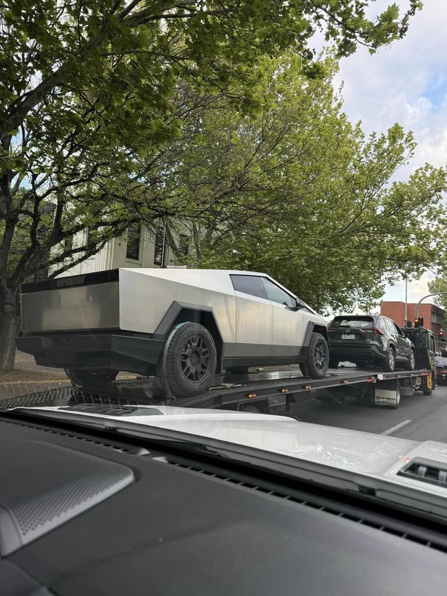 The only Cybertruck in Australia is in SA for the Bay to Birdwood car rally. Picture: Facebook