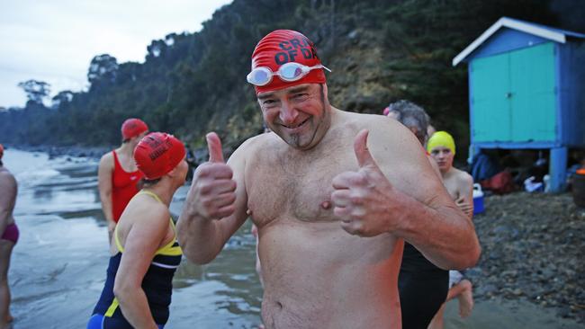 Tim Pargiter of South Hobart during the solstice swim at Taroona Beach. Picture: ZAK SIMMONDS