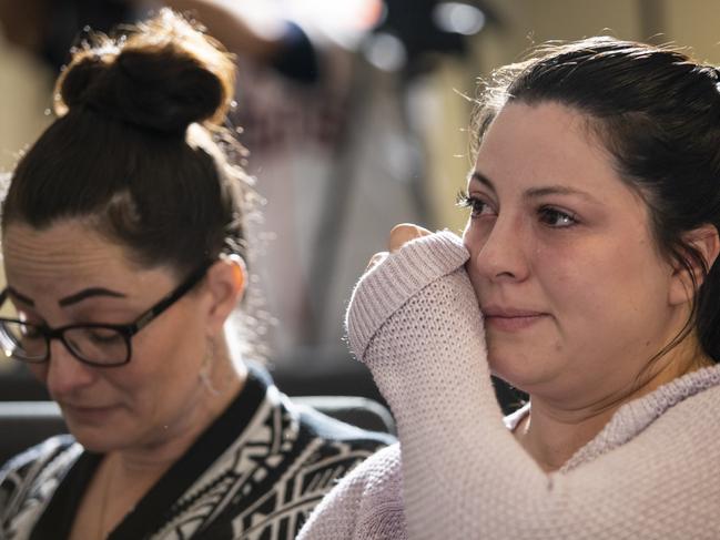 Ange Estorffe, right, the wife of slain Australian Brenton Estorffe, at a press conference last week. Picture: Scott Dalton