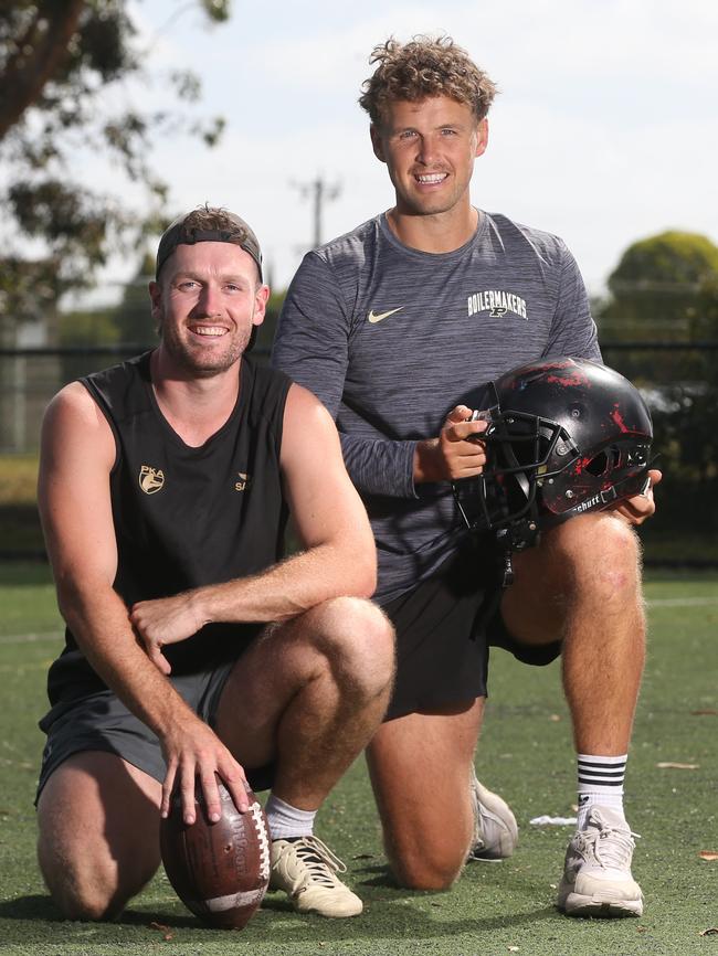 Bailey Ettridge with ProKick coach Tom Hornsey. Picture: Alan Barber