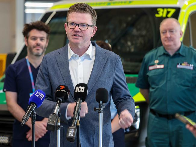 NEWS ADVWoodville Ambulance StationHealth Minister Chris Picton , SAAS CEO Rob Elliott and New Intern Paramedics at the Opening of the new Woodville ambulance station and new hospital avoidance hub .Image/Russell Millard Photography