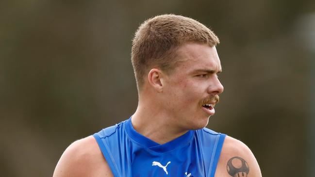 MELBOURNE, AUSTRALIA - JANUARY 26: Cameron Zurhaar of the Kangaroos in action during the North Melbourne Kangaroos training session at La Trobe University on January 26, 2024 in Melbourne, Australia. (Photo by Michael Willson/AFL Photos via Getty Images)