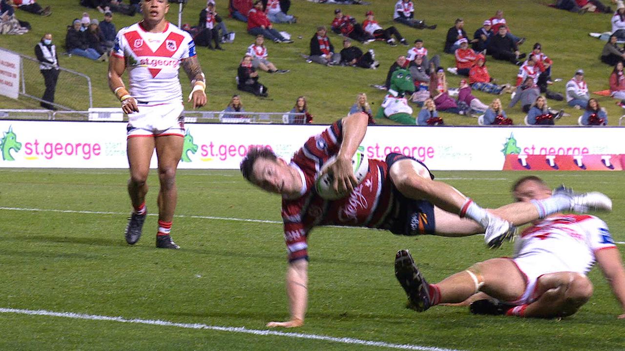 Jackson Ford slide tackles Luke Keary