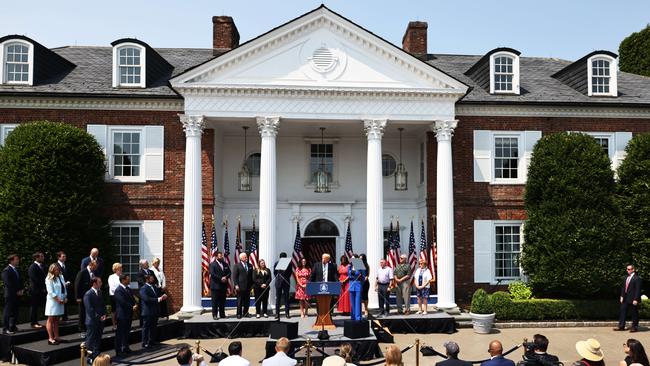 Today’s press conference. Picture: Michael M. Santiago/Getty Images/AFP