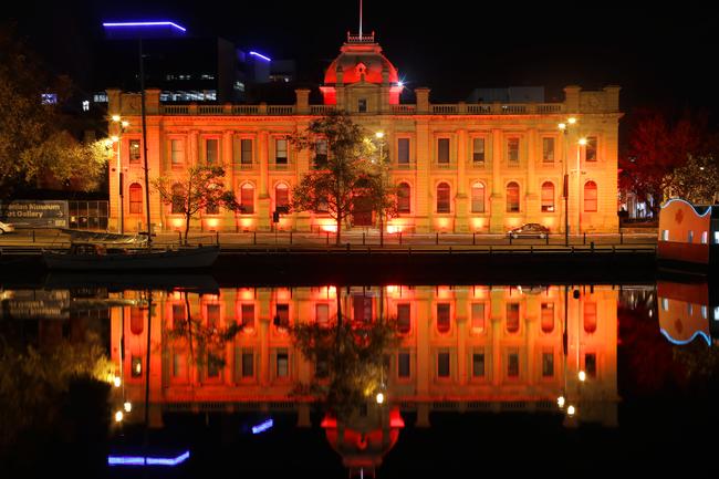 TMAG bathed in red to celebrate Dark Mofo. Picture: LUKE BOWDEN