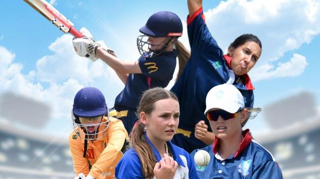 Players taking part in the 2024 under-16 female country cricket championships.