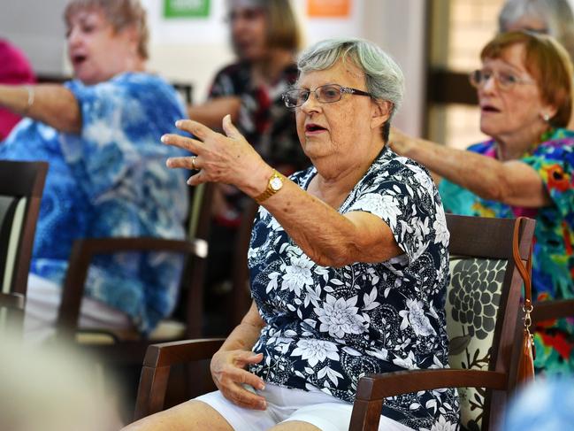 Virtual Senior Sit-Down Hokey Pokey World Record Attempt at St. James Retirement Village. Del Porter. Picture: Alix Sweeney