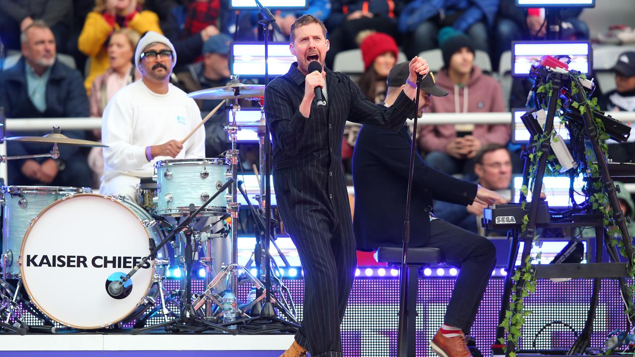 The Kaiser Chiefs perform during the Opening Ceremony of the Rugby League World Cup. Photo by Alex Livesey/Getty Images for RLWC