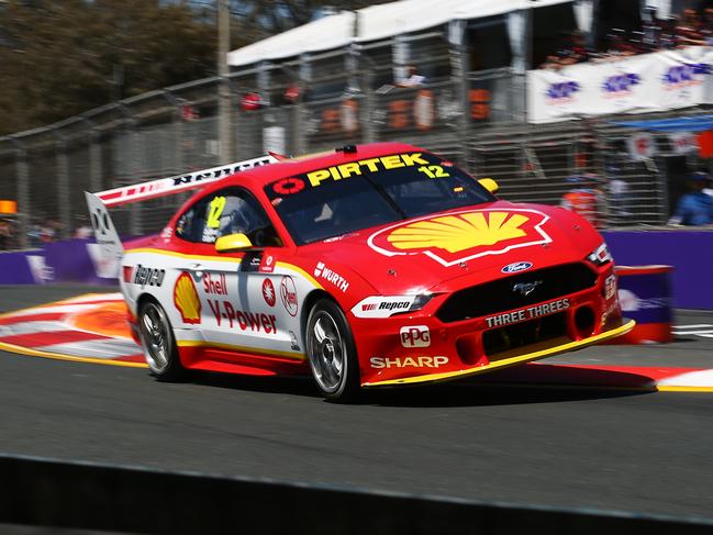 Ford Mustang driver Fabian Coulthard competes in the Gold Coast 600 Supercars race, held at the Surfers Paradise circuit. PICTURE: BRENDAN RADKE