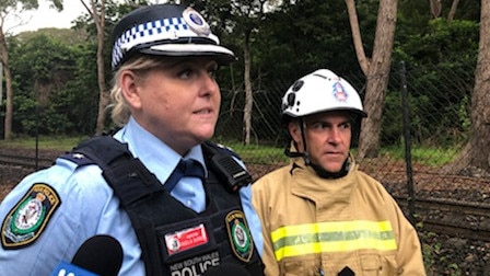 Wollongong Police District Inspector Angelina Burnell and Fire and Rescue NSW Illawarra commander Greg Purvis at a press conference after a car crashed into a pole in Mount Kembla. Picture: Madeline Crittenden