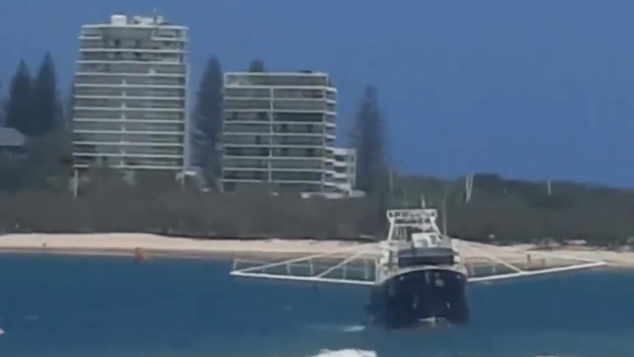 Fishing trawler drifts too close to Mooloolaba Beach. Picture - S**t Maroochydore on Instagram.