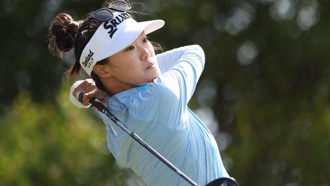 LOS ANGELES, CALIFORNIA - APRIL 26: Grace Kim of Australia plays her shot from the third tee during the second round of the JM Eagle LA Championship presented by Plastpro at Wilshire Country Club on April 26, 2024 in Los Angeles, California.   Meg Oliphant/Getty Images/AFP (Photo by Meg Oliphant / GETTY IMAGES NORTH AMERICA / Getty Images via AFP)