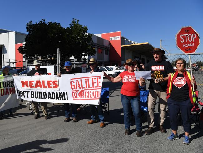 Protesters block the entrance to concrete pump contractor Meales in Brisbane last month. Picture: Dan Peled/AAP