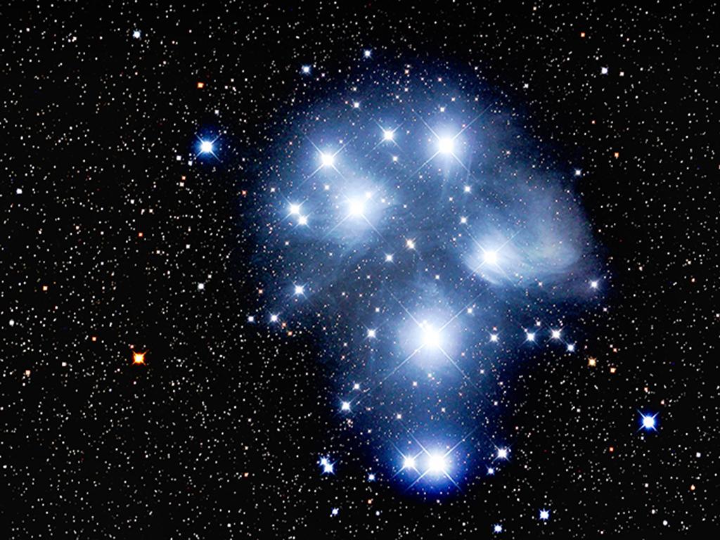 Photo showing star seven sisters star cluster in the Pleiades by James Barclay of the Kingaroy Observatory.