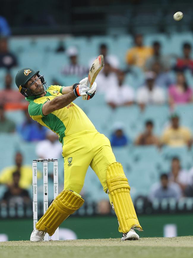 Glenn Maxwell hits a sex at the SCG. Picture: Phil Hillyard