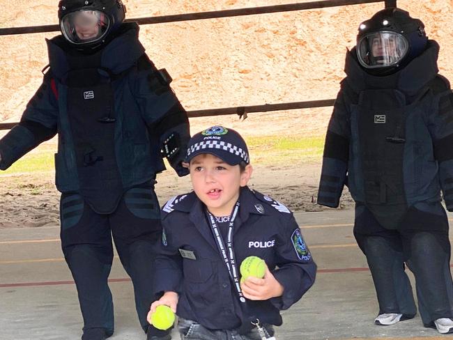 Sergeant Sammy has a blast with bomb squad . Picture: SA Police