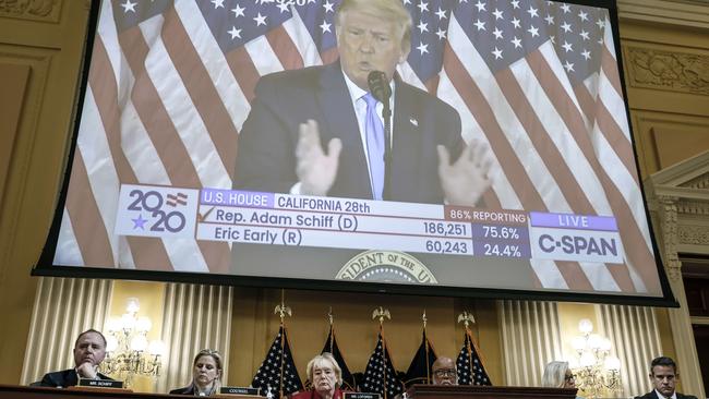 Video of former President Donald Trump is played during a hearing by the Select Committee to Investigate the January 6th Attack on the US Capitol. Picture Getty Images/AFP