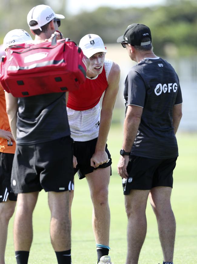 Todd Marshall copped a knock near his ankle on Port’s pre-season camp. Picture: Sarah Reed