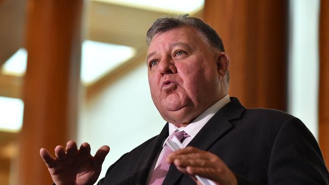 Member for Hughes, Craig Kelly, speaks to the media over his concerns with the AstraZeneca vaccine and blood clotting during a press conference at Parliament House on Tuesday.