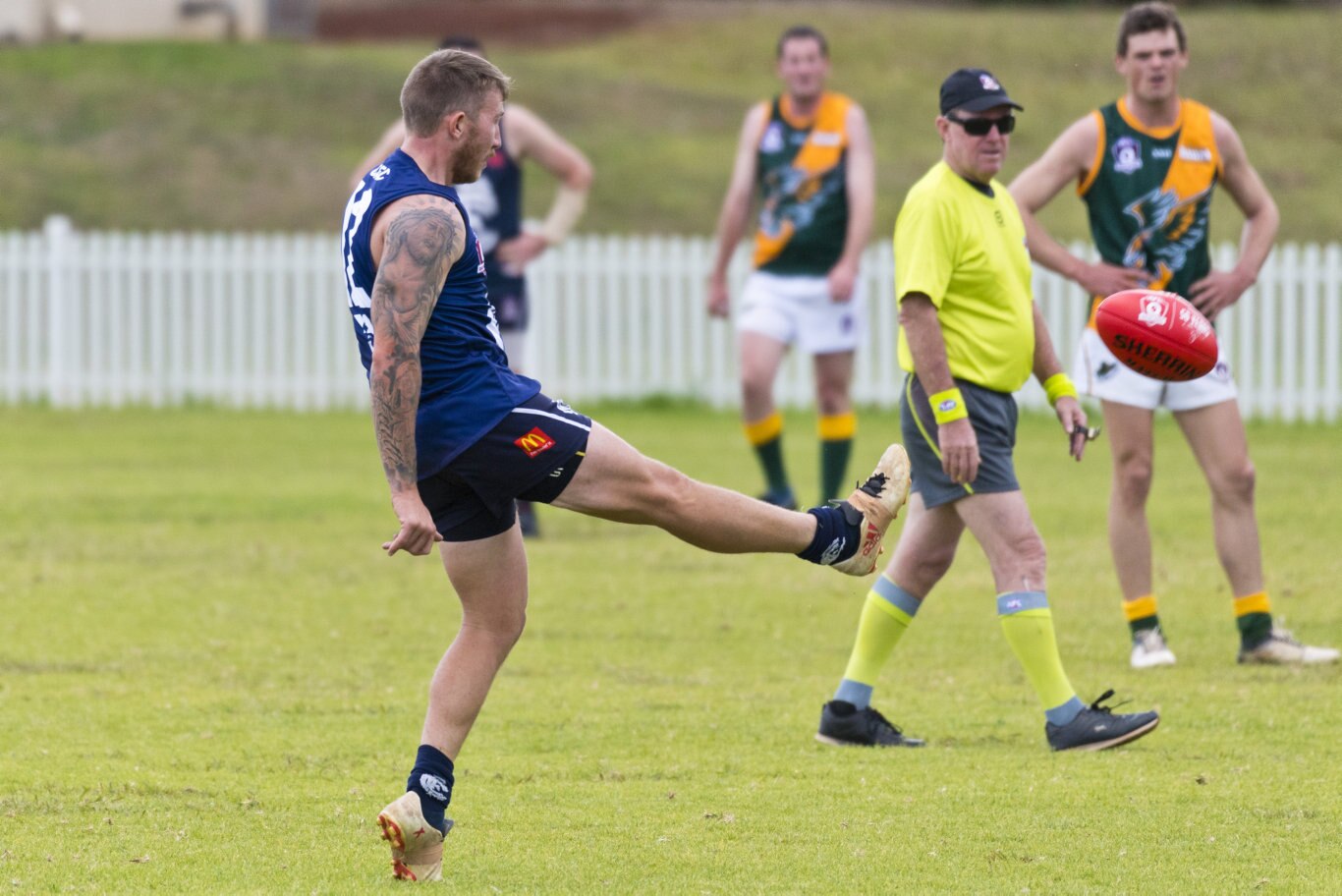 Michael Langton scores for Coolaroo in the match against Goondiwindi in AFL Darling Downs round one at Rockville Oval, Saturday, July 11, 2020. Picture: Kevin Farmer