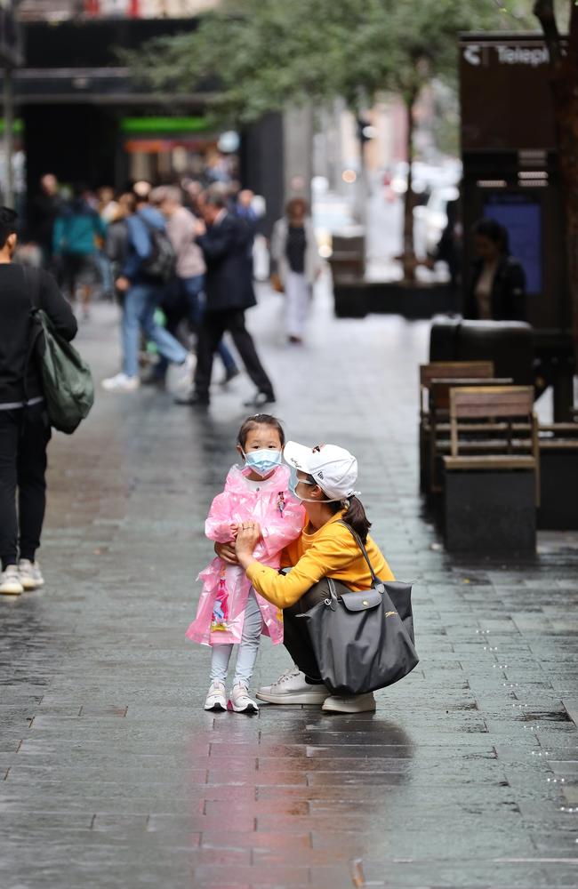 Sydney’s Pitt Street Mall was quieter than usual on Sunday. Picture: David Swift