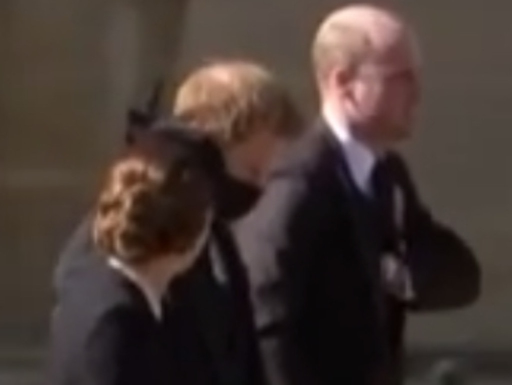 Prince Harry and Prince William walking together after the funeral service for Prince Philip, Saturday April 17, 2021. Picture: 7NEWS