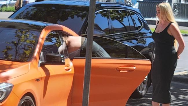 Beth Hill getting into the Mercedes Benz after her court appearance. Picture: Lucy Rutherford