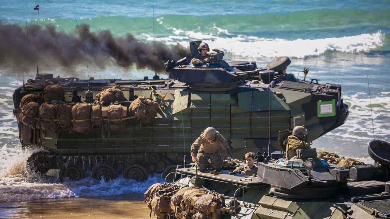 Amphibious assault craft land on the beaches north of Rockhampton as part of operation Talisman Sabre. Photo: Glenn Hunt