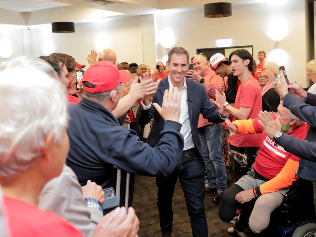 Jim Chalmers at his post-election party at Logan Rec Club, Logan Central. . Picture Mark Cranitch.