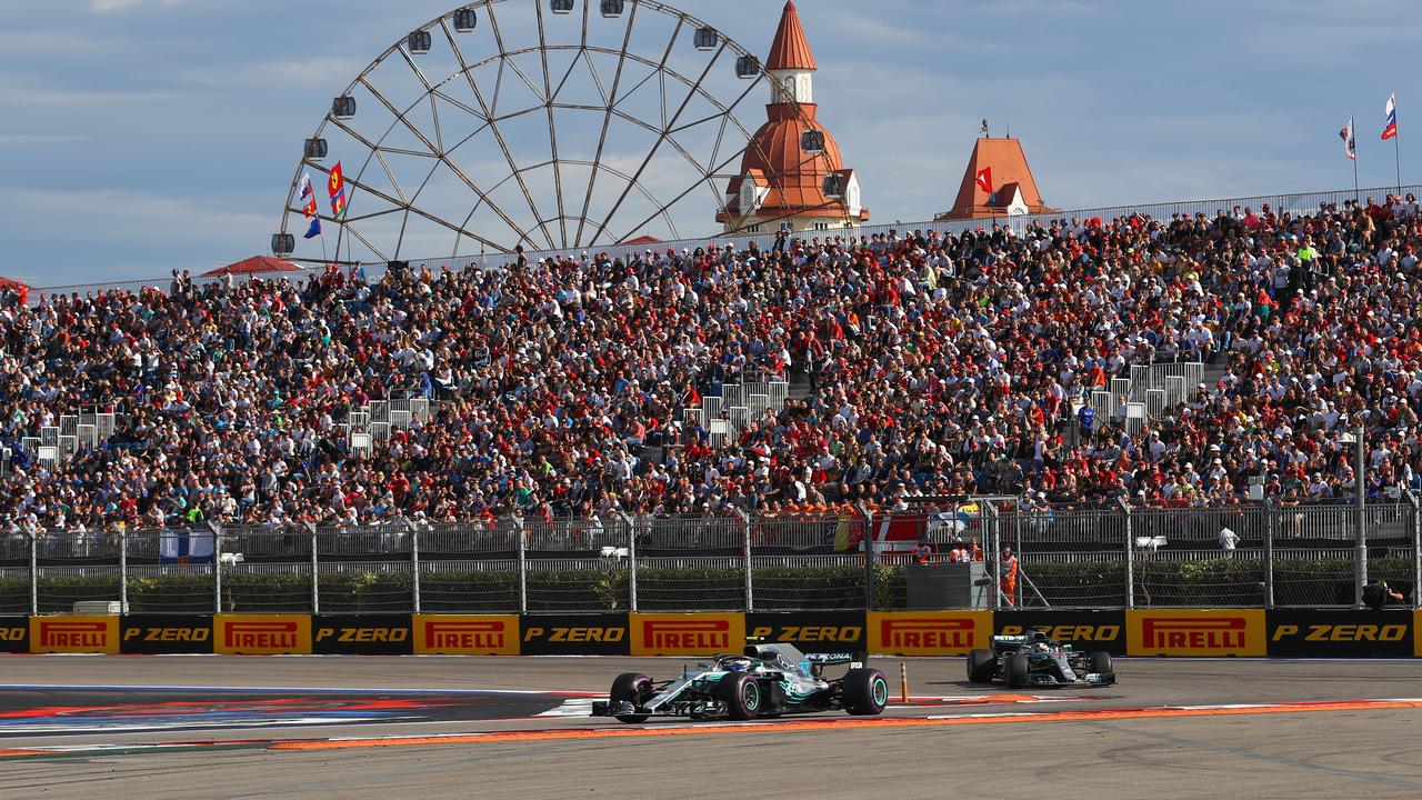 Valtteri Bottas leads Lewis Hamilton in Sochi last year. Picture: Mark Thompson
