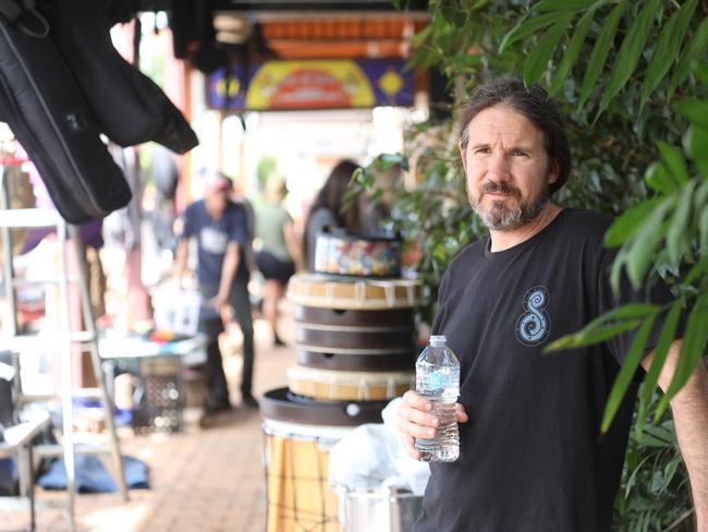 Son of Drum music shop owner Benji Keogh outside his flood-affected Mullumbimby business on March 4, 2022. Picture: Liana Boss