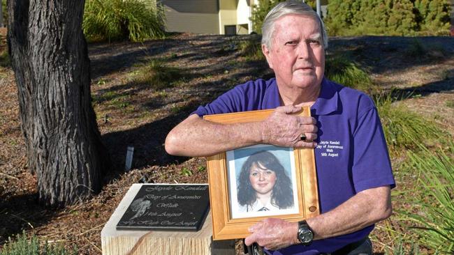 Denis Morrissey at the memorial for his granddaughter Jayde Kendall in Gatton. It has been four years since her death. Picture: Lachlan McIvor