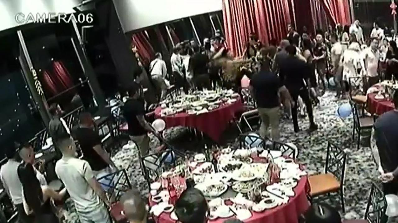 Dramatic security footage shows the moment a brawl breaks out at a baby shower in Bondi Junction restaurant Zilver in 2016. Picture: Seven News