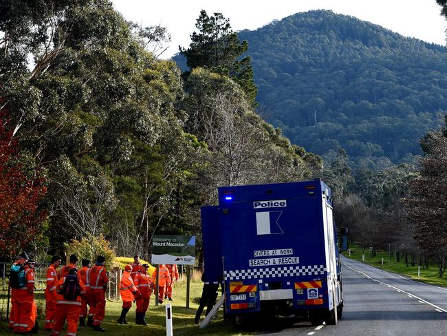 Police and SES search the area at Macedon where Karen Ristevski's body was found in bushland at Mount Macedon in February 2017. Picture: Nicole Garmston