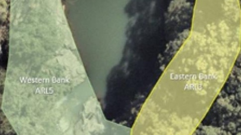 The Currumbin Rock Pools. This graphic shows safety concerns with rocks on the eastern bank.