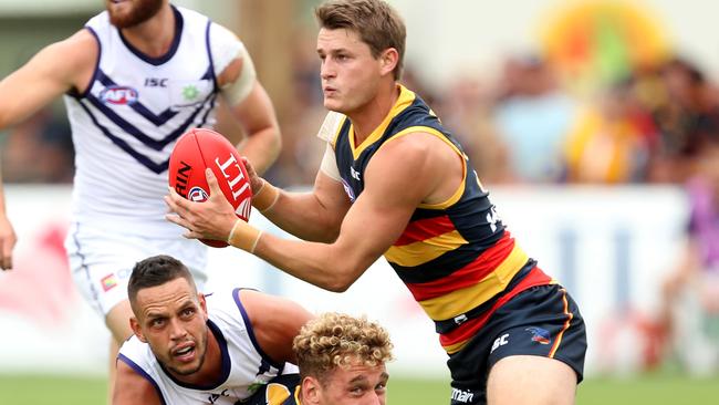 Matt Crouch of the Crows in action during the AFL 2018 JLT Community Series match between the Adelaide Crows and the Fremantle Dockers at Strathalbyn. Picture: GETTY IMAGES